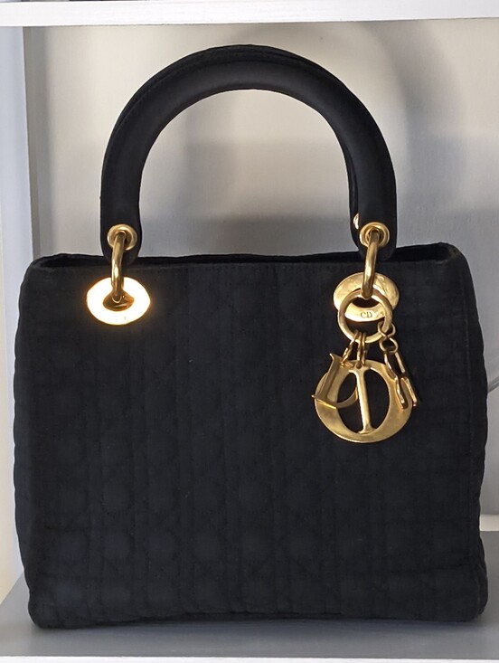 Dior Handbags - Christian Dior Lady Dior Black Embroidered Cannage Handbag With Twilly In GUC